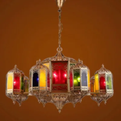 Muslim Chandelier Arab Mosque Hanging Lamp Middle East Hotel Engineer Lighting Moroccan Stained Glass Pendant Lights