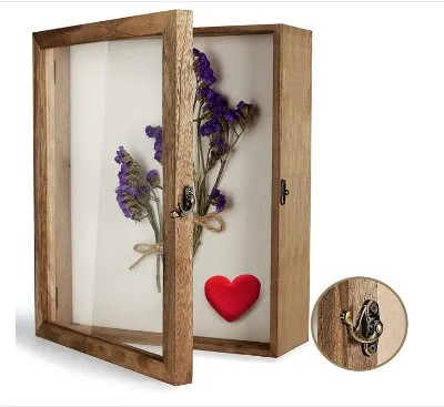 Solid Wood Eco-Friendly Customizable Shadow Box Display Case with Glass Front Wooden Keepsake Frame for Photos and Collectibles