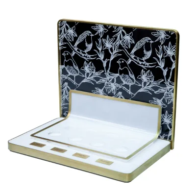 Customizable Modern LED Luminescent Acrylic Vertical Freestanding Display Stand Eco-Friendly Electroplated Surface Cosmetics