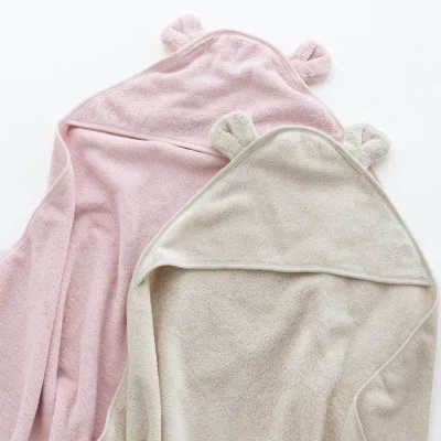 Organic Cotton Soft Baby Bath Cotton Terry Beach Towel Baby Hooded Towel