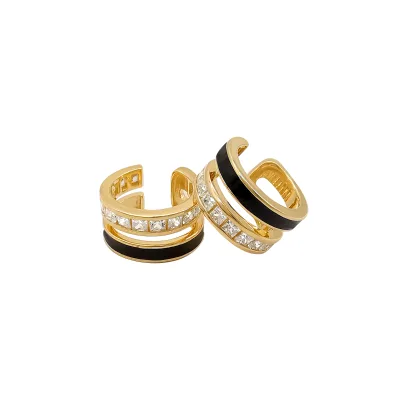 Multi Stone No Ear Hole Earring Cuff 14K Solid Gold Clip on Earring Earclip Ear Piercing Earrings Double Layered