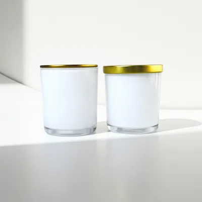 Luxury Heat Resistant 10 9 oz Luxury Candle Jars White Gloss with Lid Flat Metal Lid Gold Thin Lid Tinplate Top Box Packaging