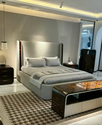 Furnistyle Contemporary Home Furniture Modern Design Stainless Steel Platform Leather Double Bed