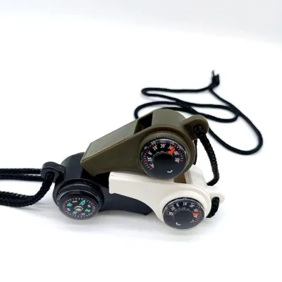 Outdoor Plastic Multifunctional Three-in-One Life Saving Whistle with Compass Thermometer Referee Functions