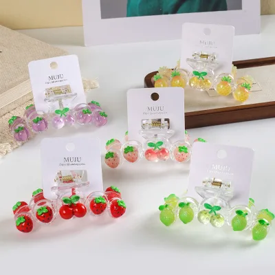 MUJU D418 10cm 3D Fruit Resin Hair Claw Clips Strawberry Cherry Berry Custom Logo Barcoded Card Daily Use Retail Ready