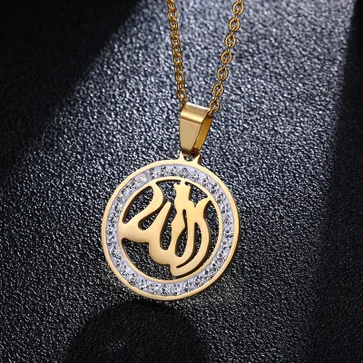 European and American Fashion Necklace Middle Eastern Jewelry Stainless Steel Zircon Symbol Letter Pendant Women Necklace