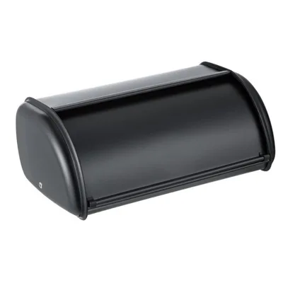 Kitchen Food Storage Bin Large Capacity Black Metal Bread Box With Metal Flip Top Lid for Kitchen Counter Steel Food Storage Bin