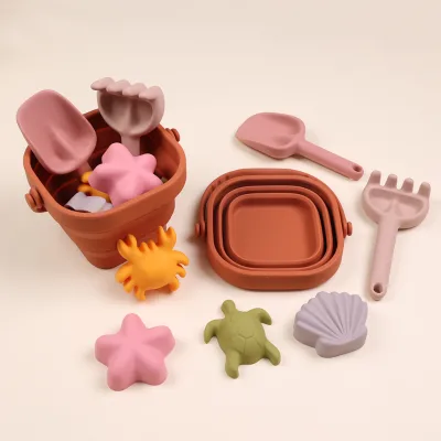 Toddlers Eco-friendly Toddlers Silicone Beach Toys Foldable Sand Bucket Summer Toys for Kids With Bag