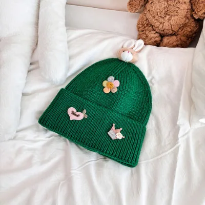 Children's winter beanie hats baby knitted hats with cute rabbit ears pullover hats outdoor windshield hats