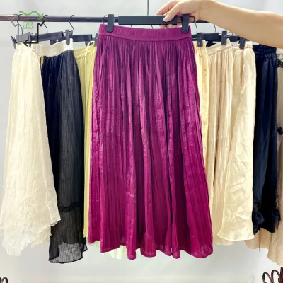 YiJiaYi Used Silk Skirt Casual Satin Midi Pleated With Waistline Women's Skirts Second Hand Women Clothing Cotton Ukay Bales