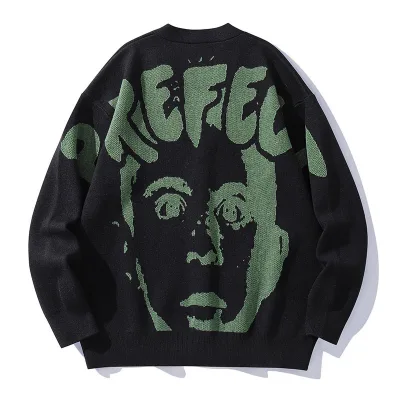 KD Knitwear Manufacture Custom Logo 100% Cotton Winter Crew Neck Designer Jacquard Knitted Jumpers Men Sweater Cardigan