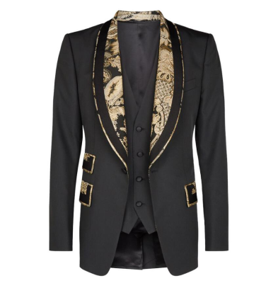 Tailor Fashion Printing Shawl Collar Black 3-piece Men Tuxedo Suit