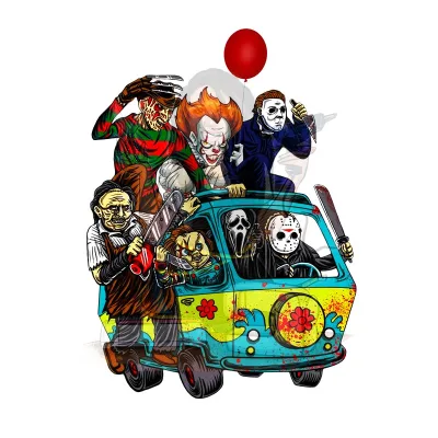 Free Sample Halloween Gang DTF IRON on TRANSFER Plastisol PET Vinyl Film Patches for Garment