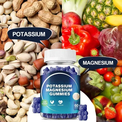 Potassium Magnesium Complex Gummies 60 Counts Low Sugar Formula Muscle Heart Nutrition Supplement Export Custom ODM