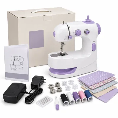 Supermarket Gift Mini Sewing Machine Set with Color Box Bobbins and Pedal for Household Mending Promotion and Retail Supply