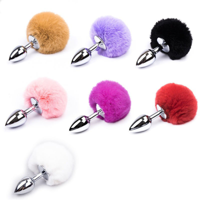 Metal Plush Rabbit Tail Anal Plug Stainless Steel Butt Plug Adult Women Anal Plug