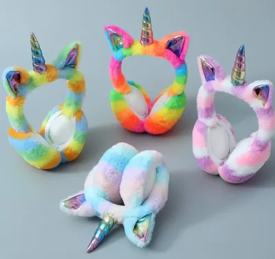 Foldable Colorful Sparkly Unicorn Plush Earmuffs Winter Warm Fluffy Ear Warmer Wholesale Foldable Storage Ear Covers