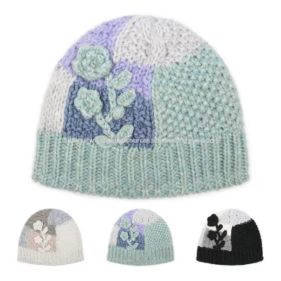 Unisex Double Layer Winter hat High quality Hat 100% Hand-Embroidered Contrasting knit hat