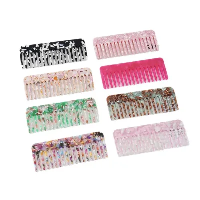 Custom Logo 11.8*4.6cm Anti Static Small Acetic Acid Hair Comb Portable Leopard Marble Cushion Wide Tooth Comb Acetate Hair Comb