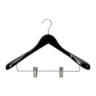 Premium Heavy Duty Wide Shoulder Suit Hanger With Chrome Swivel Hook and Adjustable Metal Clips for Retail Shop Display Hanger