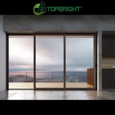 Modern Double Glass Sliding Patio Door with Thermal Break Aluminium Frame Automatic Stainless Steel Opening Powder Coating