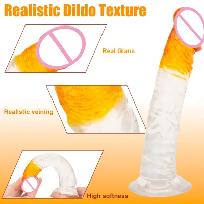 Huge Suction Cup Realistic Dildos Real Touch Gradient Color Crystal TPR Dildo for Women's