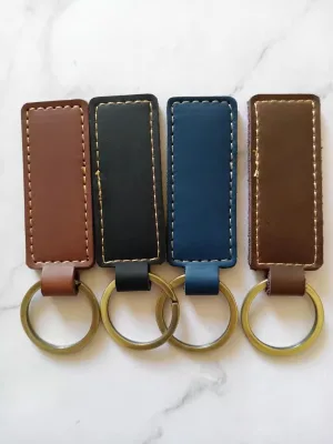 Light Soft Cartoon Handmade Leather Rectangular Pendant Small Gift Cowhide Car Keychain