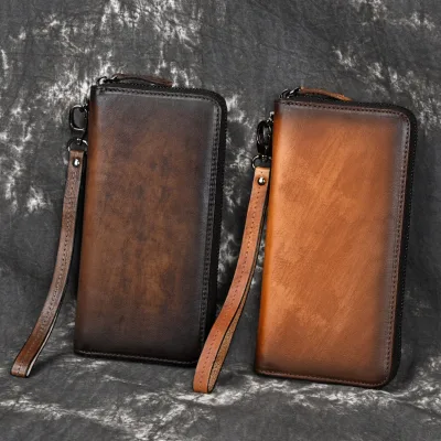 Tree Bark Leather Genuine Leather Multiple Compartments Bolsas Personalizadas Para Negocio Business Retro Unisex Wallet
