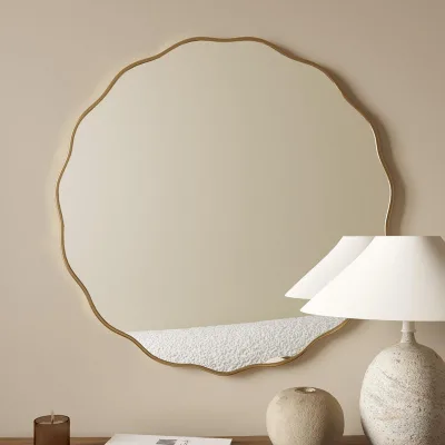 Contemporary Gold Waves Irregular Shaped Mirror Lightweight Custom Ripple Edge Shatterproof Household Bathroom Vanity Mirror