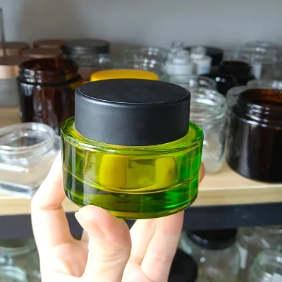 Olive green cosmetic jar 250ml glass jar and glass bottle set for cosmetic