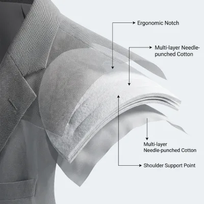 Ready to Ship Professional Notch Shoulder Pads Needle-Punched Cotton 6-8 Layers for Tailored Suits and Overcoats Wholesale