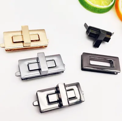 Custom Private Zinc Alloy Mini Square Snap Bag Lock with Turn Twist Clasp Lock Light Gold Color
