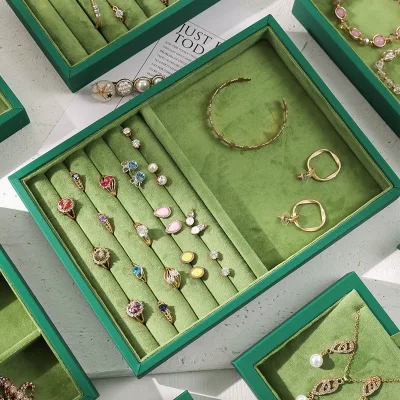 Green Jewelry Tray Necklace Bracelet Display Plate Earring Gem Holder Stackable Jewelry Storage showcase Trays with Cover