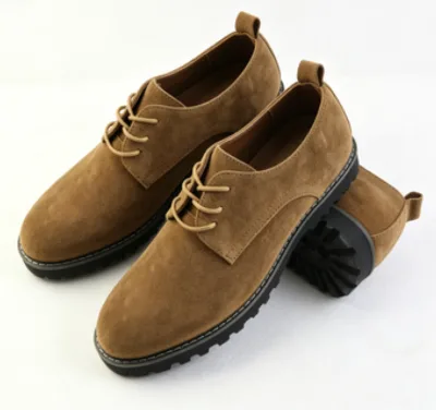 Brown Suede Leather Casual Oxford Shoes Lace up Design Chunky Non Slip Sole Comfortable Dress and Daily Footwear