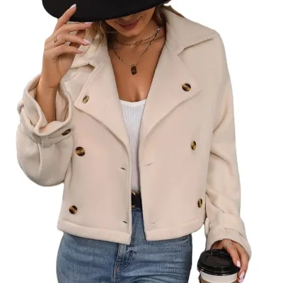 2024 Autumn/Winter Women's Blazer Jacket Single Breasted Solid Woven Anti-Wrinkle Button-Up Lapel Short Polar Fleece