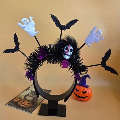 Halloween Bat Wing & Skeleton Hand Floral Headband - Gothic Cosplay Accessory for Festival & Trick or Treat