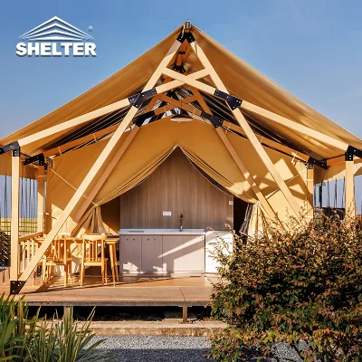 5mx8m Outdoor Modular Resort Camping Tent Ready Made Canvas Lodge Frame Tents House Safari Lodge Tent