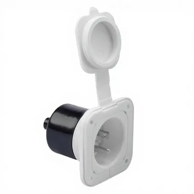 NEMA 5-15 RV Inlet White 15A 125V 2-Pole 3-Wire Flanged Waterproof Cover with PVC Material for Motorhome/Trailer Use