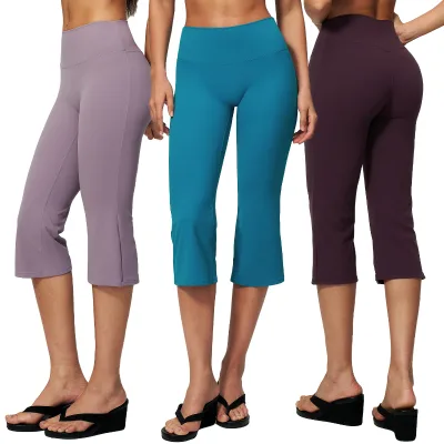 2026 New Design Casual High Waisted Gym Workout Pants Outdoor Flare Capri Leggings