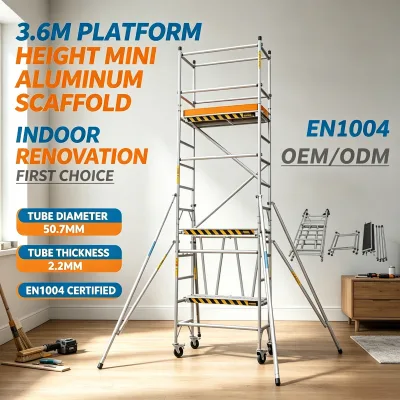 Premium EN1004 Mini Scaffold 1.6x0.75m, 3.6m Platform - Best for Home Indoor Renovation