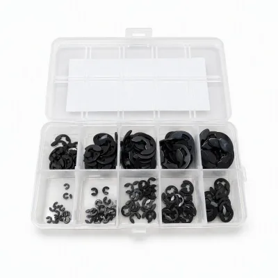 Carbon Steel E Clip Circlip E-Type External Retaining Ring Assortment Kit 200 Pcs 10 Sizes 1.5-10mm DIN 6799 Black Oxide