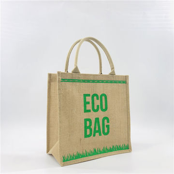 Custom reusable eco-friendly jute shopping tote bag with custom logo