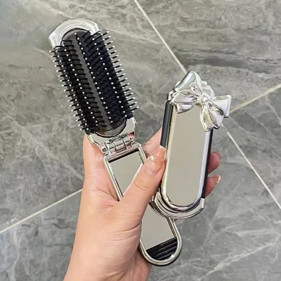 Portable Folding Mini Comb with Airbag Compact Massage Cushion Integrated Mirror for Women and Children