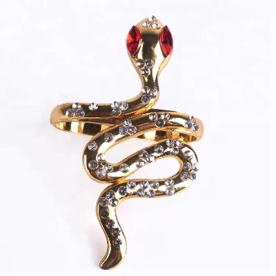 Unique High End Creative Christmas Snake Shaped Stainless Steel Golden Plating Ruby Inlay Ring