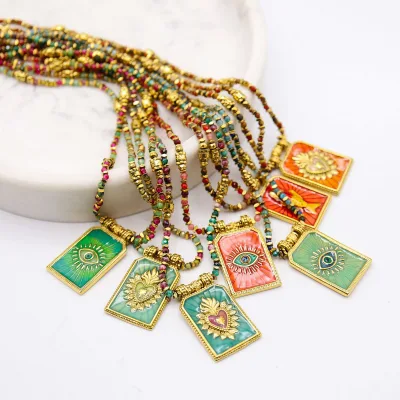 Retro Tarot Pendant Necklace 18K Gold Plated Copper Link Chain Geometric Charm Jewelry Gift for Women
