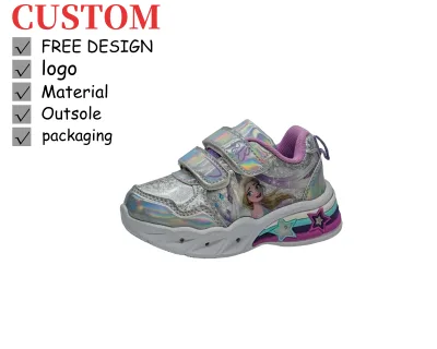 Custom OEM Kids Sneakers Fashion Glitter Shoes Velcro Closure Children Casual Sport Shoes Private Label Design
