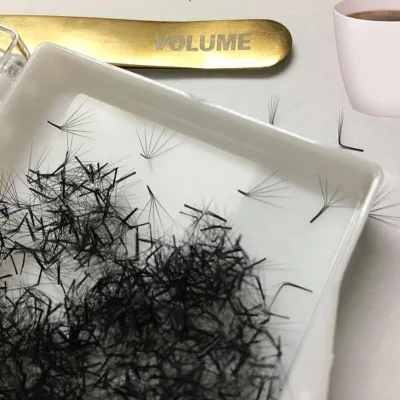 Loose Premade Fans Heat Bonded Premade Fan 0.03 Long Stem Loose Tray Lash Fans 3D 4D 5D W Shape Matte Black Eyelash Extensions