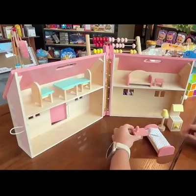 Wooden Doll House for Girls Kids' Furniture Sets for Children Pretend Play Princess Toy Home Appliances Folding Toy
