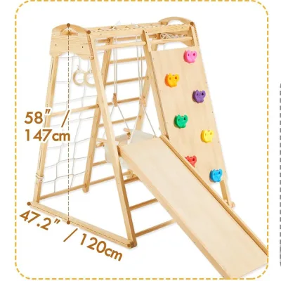 8 in 1 Wooden Indoor Playground Large Climbing Frame for Larger and Heavier Swing Climbing Toys for Children