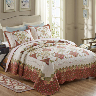Red Bed Cover Three Pieces American Village Quilted Quilt Washable Autumn/winter Quilt